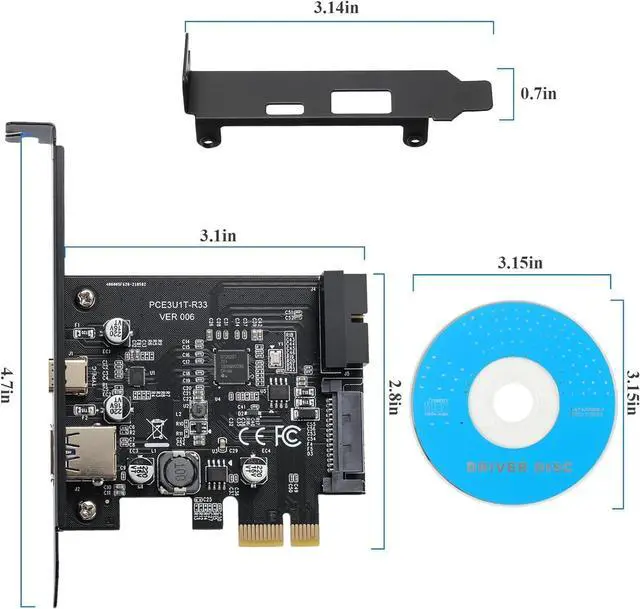Alt view image 7 of 7 - PCI-E 1X to USB 3.2 Gen1 5Gbps 2 Ports Expansion Card (Type C+ Type A), with 19PIN USB 3.0 Interface + 15PIN SATA Power Connector, USB C PCIE Card Supports Windows 10/8/7/Linux