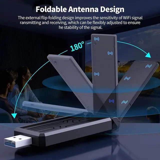 Alt view image 5 of 7 - WiFi 6E Wireless Adapter, USB 3.0 WiFi Adapter for PC, AX5400M 802.11AX, Tri-Band 6GHz/5GHz/2.4GHz, WPA3, Wireless USB WiFi Dongle Network Adapter for PC Laptop, Only Compatible with Windows 11/10