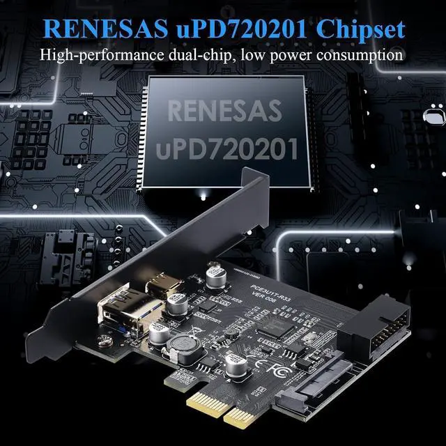 Alt view image 5 of 7 - PCI-E 1X to USB 3.2 Gen1 5Gbps 2 Ports Expansion Card (Type C+ Type A), with 19PIN USB 3.0 Interface + 15PIN SATA Power Connector, USB C PCIE Card Supports Windows 10/8/7/Linux