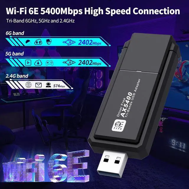 Alt view image 4 of 7 - WiFi 6E Wireless Adapter, USB 3.0 WiFi Adapter for PC, AX5400M 802.11AX, Tri-Band 6GHz/5GHz/2.4GHz, WPA3, Wireless USB WiFi Dongle Network Adapter for PC Laptop, Only Compatible with Windows 11/10