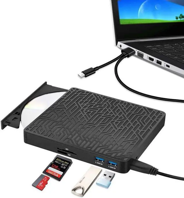 Main image of External DVD CD Drive USB 3.0 type C DVD / CD RW Burner with TF SD Reader Slot External Drive for Laptop Desktop PC Mac OS, MacBook, Windows 10/8/7 / XP / Vista