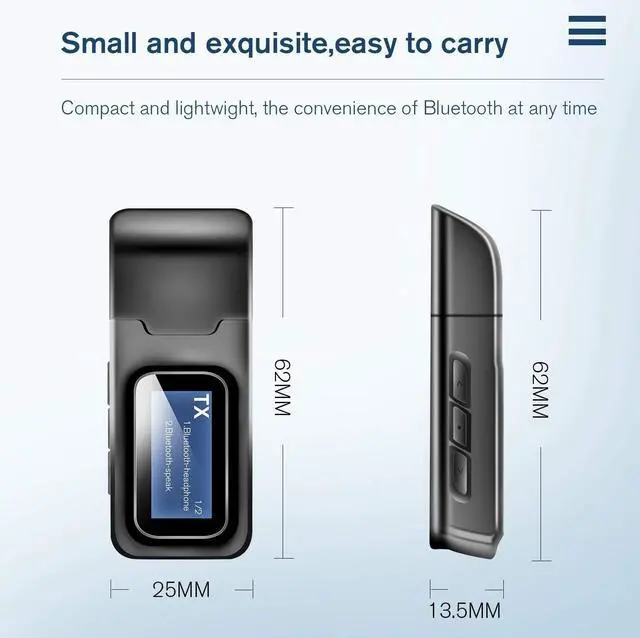 Alt view image 5 of 7 - Bluetooth Transmitter for tv,Bluetooth tv Adapter Receiver with LCD Display,USB Bluetooth tv Transmitter for TV Car PC