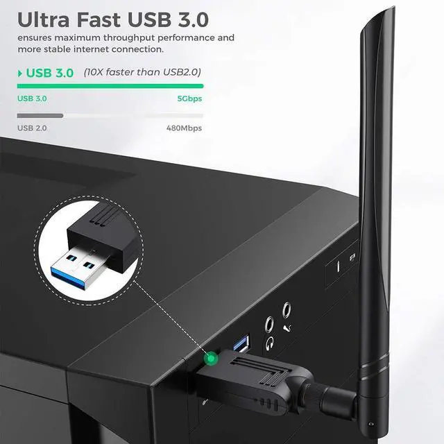 Alt view image 2 of 7 - [Newest] USB Wifi Adapter 1200Mbps USB 3.0 Wireless Network Dual Band 5.8G/2.4G adapter with 5dBi Antenna for Mac PC Desktop Laptop, Compatible with Windows XP/Vista/7/8/10 Linx2.6X Mac OS X