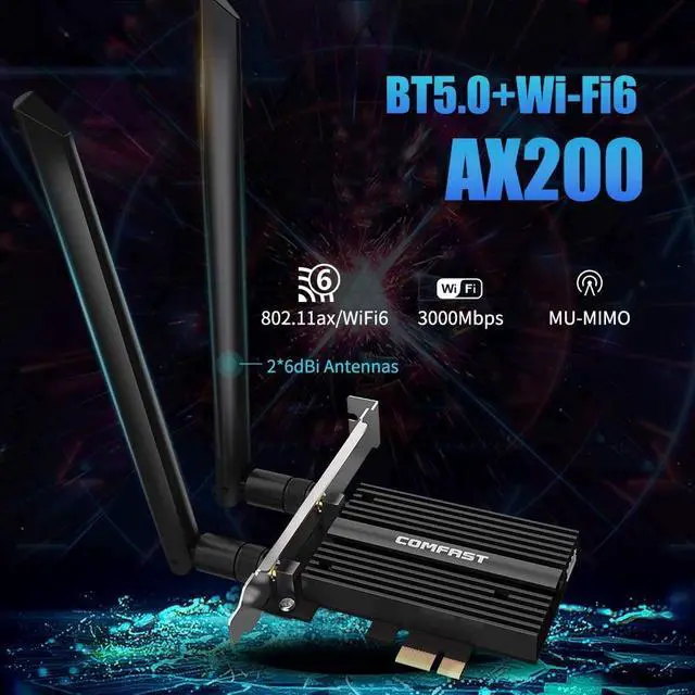 Alt view image 2 of 7 - WiFi 6 WiFi Adapter AX200 Network Card with 5.0 Bluetooth, PCI-E Port Wireless Network Card 802.11AX200 x 2976Mbps Dual Antennas WiFi 6 Adapter, OFDMA Tech for Windows 10/Chrome OS/Linux