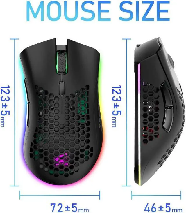Alt view image 7 of 7 - Gaming Mice Wireless Lightweight Gaming Mouse with 7 Button Multi RGB Backlit Perforated Ergonomic Shell Optical Sensor Adjustable DPI Rechargeable 800mAh Battery USB Receiver for PC Laptop