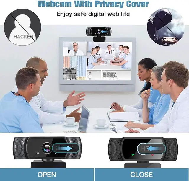 Alt view image 5 of 7 - 1080P Webcam for PC, HD Webcam with Microphone, PC USB Webcam with Privacy Cover, Plug and Play, Streaming Web Camera for Zoom, Skype, Online Classes, Video Calling, Conference