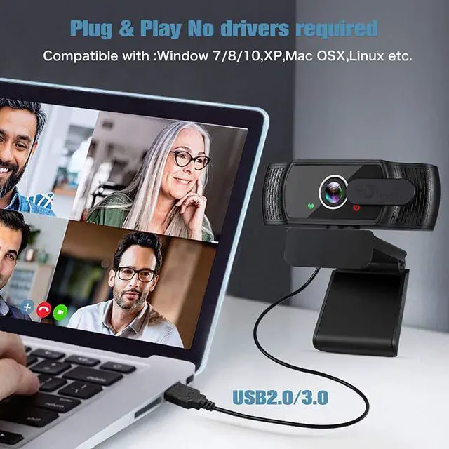 Alt view image 6 of 7 - 1080P Webcam for PC, HD Webcam with Microphone, PC USB Webcam with Privacy Cover, Plug and Play, Streaming Web Camera for Zoom, Skype, Online Classes, Video Calling, Conference