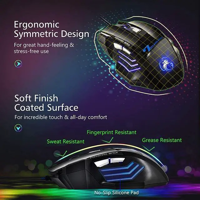 Alt view image 6 of 7 - Computer Mouse, Gamer Ergonomic Wired Gaming Mouse, USB Wired Game Mause 5500 DPI Silent Mice With LED Backlight 7 Buttons Gaming Mice For PC Laptop (Black)