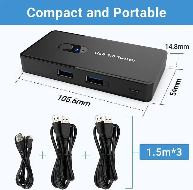 Alt view image 6 of 7 - USB 3.0 Switch Selector KVM Switcher 2 Computers Sharing 4 USB Devices USB Hub Switch for Keyboard Mouse Scanner Printer with One-Button Swapping and 2 Pack USB Male Cable
