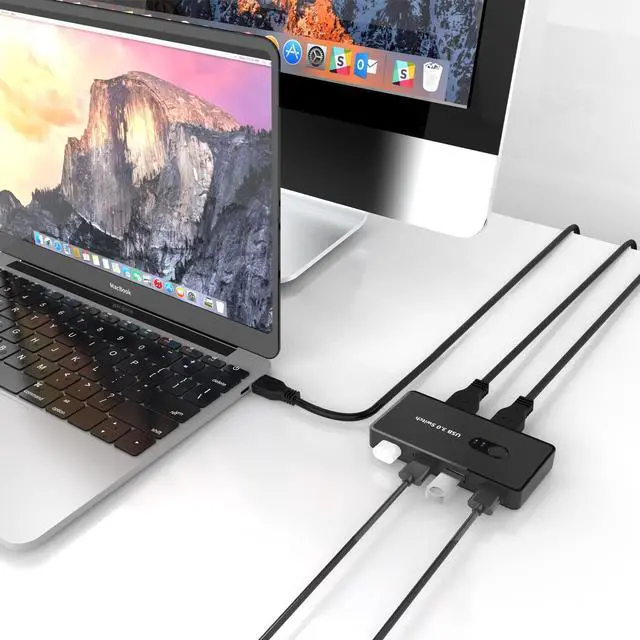 Alt view image 7 of 7 - USB 3.0 Switch Selector KVM Switcher 2 Computers Sharing 4 USB Devices USB Hub Switch for Keyboard Mouse Scanner Printer with One-Button Swapping and 2 Pack USB Male Cable