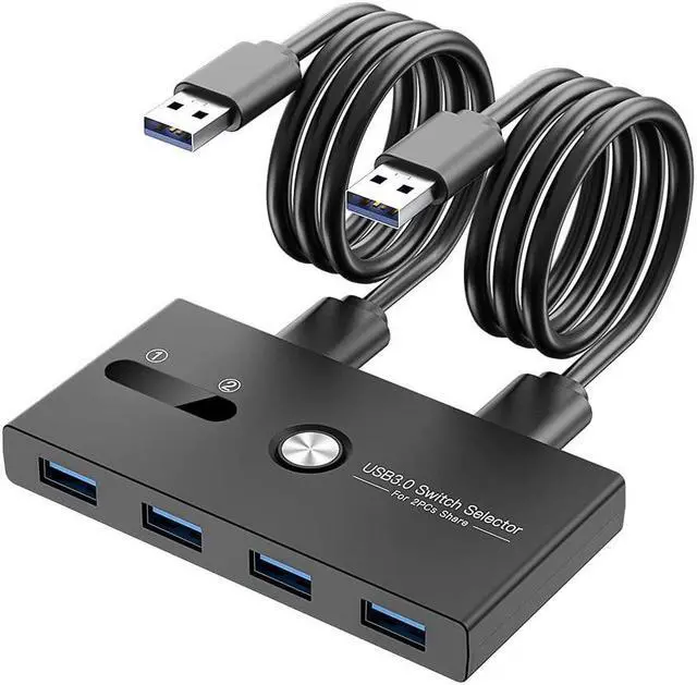 Main image of USB 3.0 Switch Selector, USB KVM Switcher 4 Port USB Peripheral Switcher Box Hub for Mouse, Keyboard, Scanner, Printer, PC, Laptop with One-Button Switch and 2 PCS USB 3.0 Cable