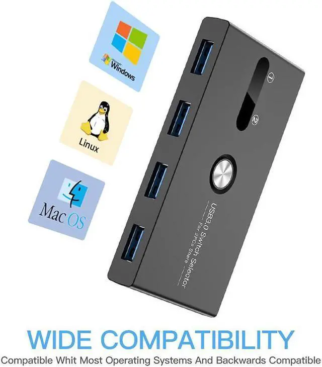 Alt view image 4 of 7 - USB 3.0 Switch Selector, USB KVM Switcher 4 Port USB Peripheral Switcher Box Hub for Mouse, Keyboard, Scanner, Printer, PC, Laptop with One-Button Switch and 2 PCS USB 3.0 Cable