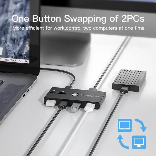 Alt view image 5 of 7 - USB 3.0 Switch Selector, USB KVM Switcher 4 Port USB Peripheral Switcher Box Hub for Mouse, Keyboard, Scanner, Printer, PC, Laptop with One-Button Switch and 2 PCS USB 3.0 Cable