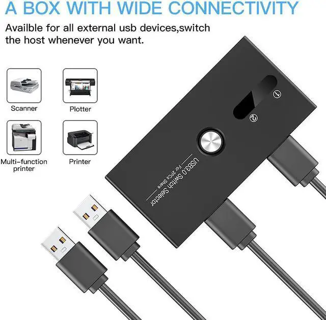 Alt view image 6 of 7 - USB 3.0 Switch Selector, USB KVM Switcher 4 Port USB Peripheral Switcher Box Hub for Mouse, Keyboard, Scanner, Printer, PC, Laptop with One-Button Switch and 2 PCS USB 3.0 Cable