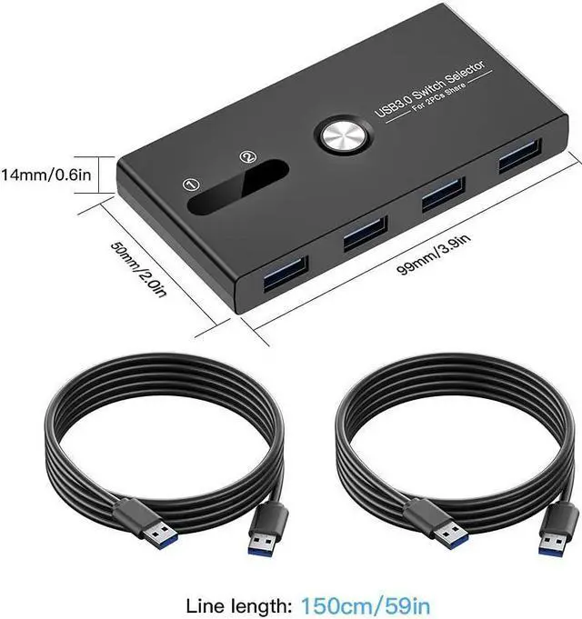 Alt view image 7 of 7 - USB 3.0 Switch Selector, USB KVM Switcher 4 Port USB Peripheral Switcher Box Hub for Mouse, Keyboard, Scanner, Printer, PC, Laptop with One-Button Switch and 2 PCS USB 3.0 Cable