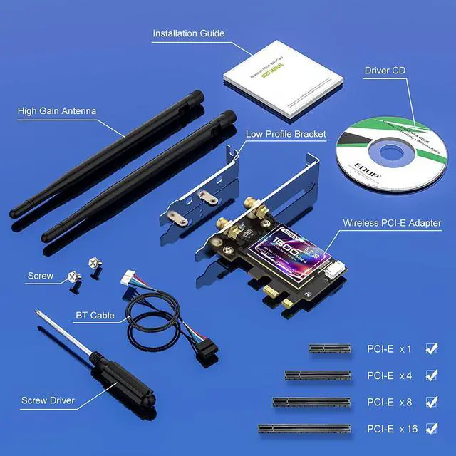 Alt view image 7 of 7 - PCIE WiFi 6 Card AX1800M Bluetooth 5.2 Adapter for Desktop PC, 2.4GHz/5.8GHz Dual Band Wireless PCI Express Internal Network Card Support Windows 10/11 64-bit
