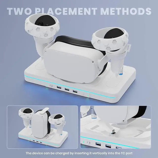 Alt view image 3 of 7 - VR Charging Station for Oculus Quest 2/Meta Quest 2, VR Charging Dock Supports LED Indicator/Charging Headset, with 2 Rechargeable Batteries&USB Charging Cable, Support Elite Strap with Battery