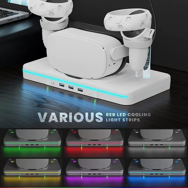 Alt view image 2 of 7 - VR Charging Station for Oculus Quest 2/Meta Quest 2, VR Charging Dock Supports LED Indicator/Charging Headset, with 2 Rechargeable Batteries&USB Charging Cable, Support Elite Strap with Battery