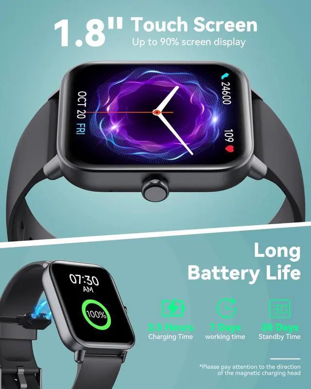 Alt view image 6 of 7 - Smart Watch for Men Women, 1.8 Inch Fitness Watch with Bluetooth Call/Alexa Voice for IOS Android Phone, Activity Tracker with 100+ Sports, Steps/Calorie/SpO2/Heart Rate/Sleep Monitor, IP68 Waterproof