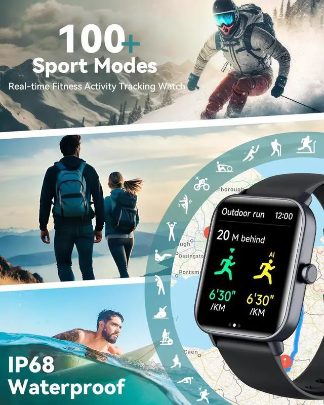 Alt view image 4 of 7 - Smart Watch for Men Women, 1.8 Inch Fitness Watch with Bluetooth Call/Alexa Voice for IOS Android Phone, Activity Tracker with 100+ Sports, Steps/Calorie/SpO2/Heart Rate/Sleep Monitor, IP68 Waterproof