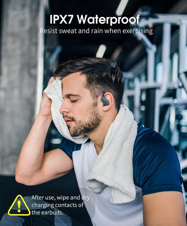 Alt view image 6 of 7 - Ture Wireless Earbuds, Bluetooth 5.2 Headphones, 60Hrs Playback HD Stereo Audio LED Display, Over-Ear IPX7 Waterproof TWS Earphones with Earhooks, Built-in Mic, Type-C, for Sports (Black)