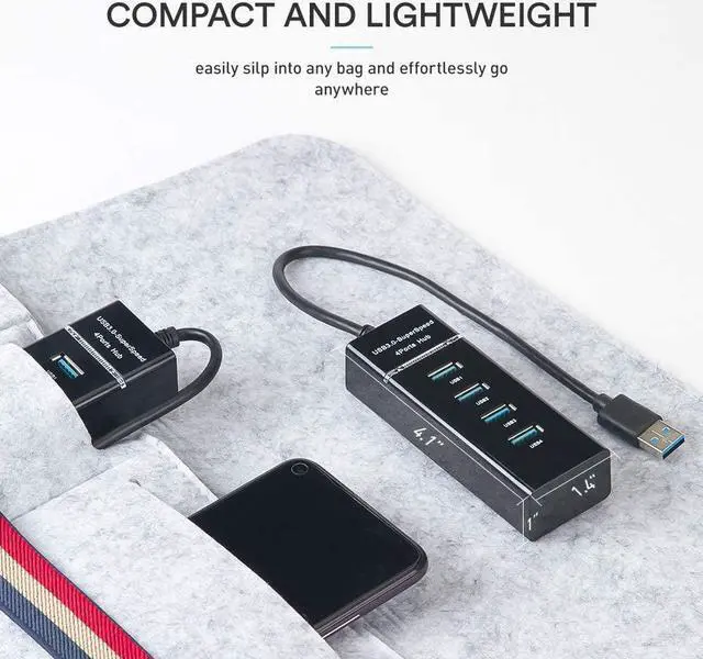Alt view image 3 of 7 - 4 Port USB 3.0 Hub Adapter - Ultra Slim Data USB Hub with 9.8'' Extended Cable and LED Indicator USB Hub Compatible for MacBook/Mac mini/iPad/PC/PS4/PS5, Flash Drive, Mobile HDD (Black)