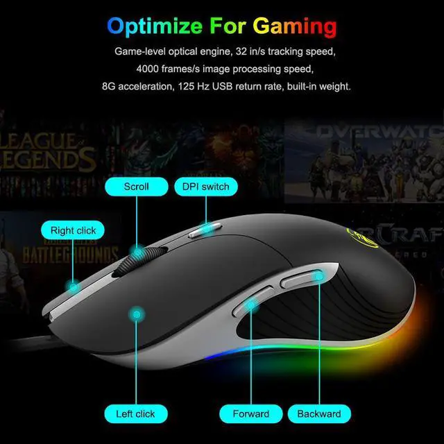Alt view image 6 of 7 - RGB Wired Gaming Mouse, Wired Mouse Gaming with Chroma RGB Lighting, 6 Programmable Buttons, 6400 DPI, Computer Mouse for Laptop, USB Mouse with 1.8m cable for Windows PC Gamer eokCXOY