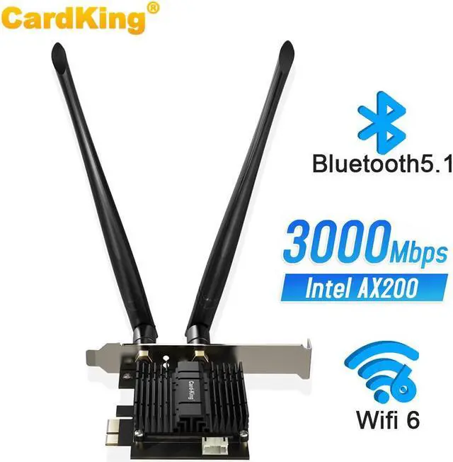 Main image of CardKing 3000Mbps WiFi 6 PCI Express 3000Mbps Bluetooth 5.1 Wireless Adapter 2.4G/5G Dual Band Heat Sink Technology WiFi Network Adapter for PC Supports Windows10 (64bit) Only (BLACK)