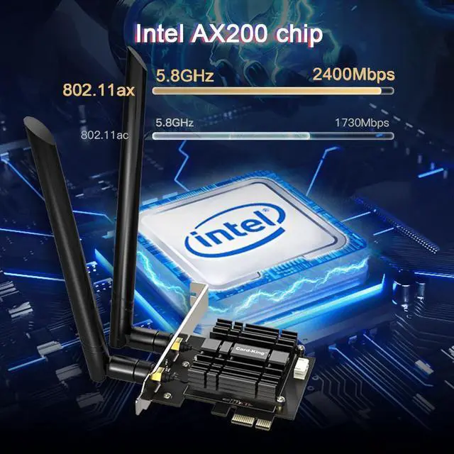 Alt view image 2 of 7 - CardKing 3000Mbps WiFi 6 PCI Express 3000Mbps Bluetooth 5.1 Wireless Adapter 2.4G/5G Dual Band Heat Sink Technology WiFi Network Adapter for PC Supports Windows10 (64bit) Only (BLACK)