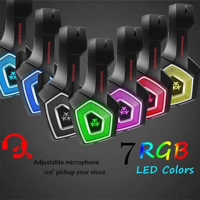 Alt view image 4 of 7 - Hunterspider Gaming Headset for PS4, Surround Sound Noise Cancelling Gaming Headset with Microphone&LED Light, Gaming Headphones Compatible with Nintendo Switch/Mac/Xbox one(Adapter Not Included)