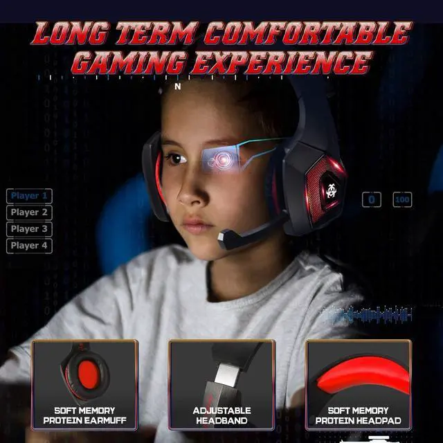 Alt view image 7 of 7 - Hunterspider Gaming Headset for PS4, Surround Sound Noise Cancelling Gaming Headset with Microphone&LED Light, Gaming Headphones Compatible with Nintendo Switch/Mac/Xbox one(Adapter Not Included)