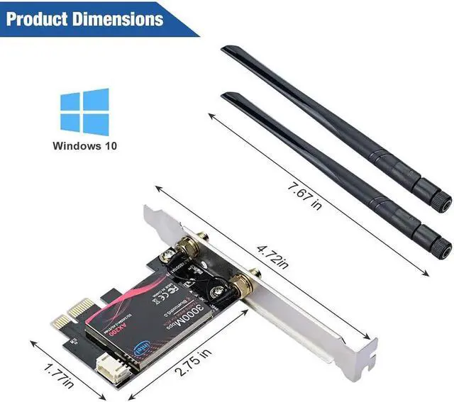 Alt view image 7 of 7 - WiFi 6 Card for PC | Wireless PCIe WiFi Card | Up to 3000Mbps with Bluetooth 5.0 | Intel AX200 Chip,MU-MIMO,OFDMA,Ultra-Low Latency | 5GHz/2.4GHz Dual-Band PCI-E Card (for Windows 10, 64-bit Only)