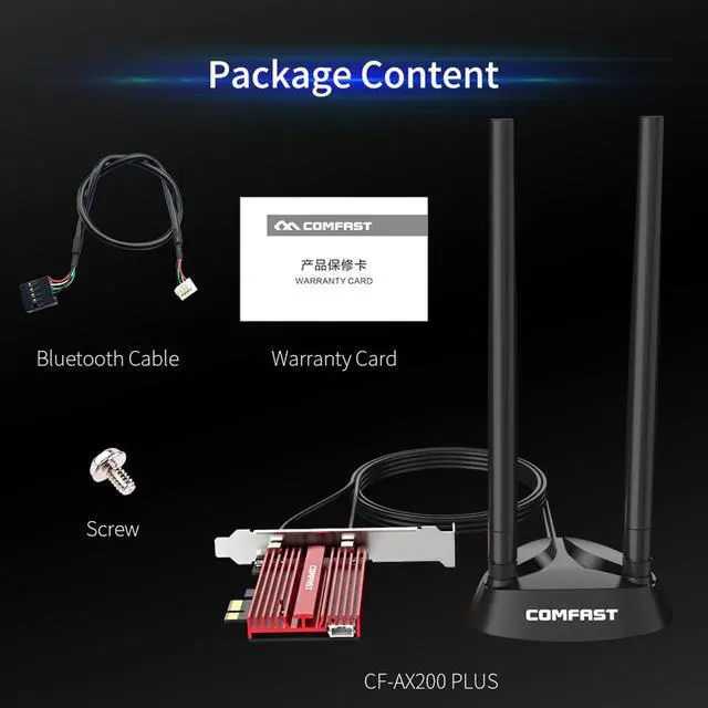 Alt view image 7 of 7 - 3000Mbps Dual Band Wireless Adapter Desktop PCIe For Intel AX200 Plus Card 802.11ax 2.4G/5Ghz Bluetooth 5.0 PCI Express 2*5dbi WiFi 6 Adapter for Computer PC Win 10 (64bit)