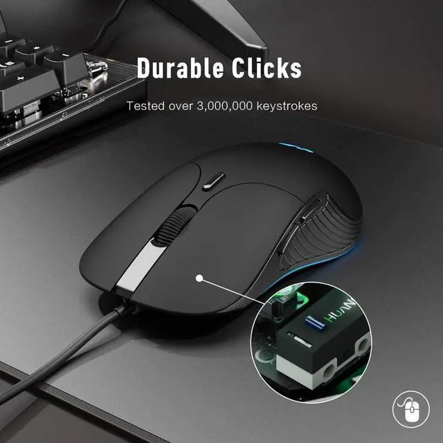 Alt view image 5 of 7 - Wired PC Mouse, Silent Click, 4800DPI Adjustable & 6 Programmable Buttons, Optical tracking, Ergonomic Design, Streamlined inphic USB Wired Mouse for PC Laptop Computer Working and Gaming (Black)