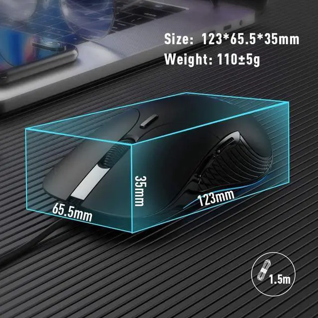 Alt view image 7 of 7 - Wired PC Mouse, Silent Click, 4800DPI Adjustable & 6 Programmable Buttons, Optical tracking, Ergonomic Design, Streamlined inphic USB Wired Mouse for PC Laptop Computer Working and Gaming (Black)