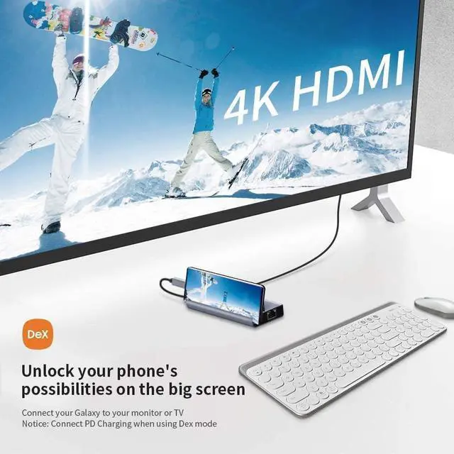 Alt view image 2 of 7 - USB C Hub, for MacBook Pro USB C Adapter, 7 in 1 USB C Hub with Phone Stand for Sam-sung Dex, USB Type C to HDMI 4K, PD, LAN, SD/TF Slots, 2 x USB 3.0 Ports