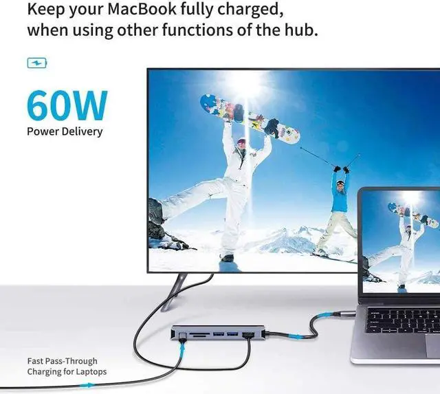 Alt view image 3 of 7 - USB C Hub, for MacBook Pro USB C Adapter, 7 in 1 USB C Hub with Phone Stand for Sam-sung Dex, USB Type C to HDMI 4K, PD, LAN, SD/TF Slots, 2 x USB 3.0 Ports