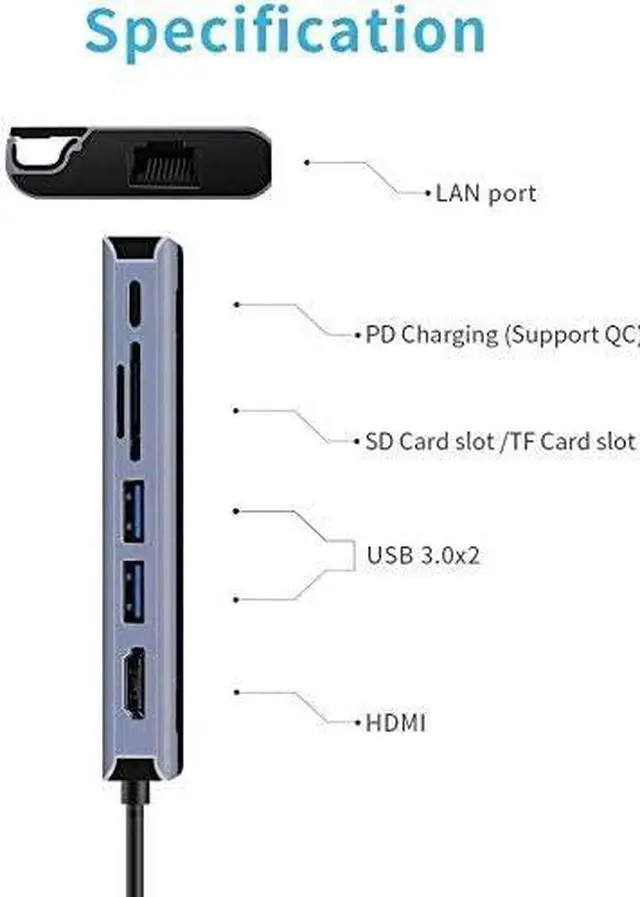 Alt view image 6 of 7 - USB C Hub, for MacBook Pro USB C Adapter, 7 in 1 USB C Hub with Phone Stand for Sam-sung Dex, USB Type C to HDMI 4K, PD, LAN, SD/TF Slots, 2 x USB 3.0 Ports