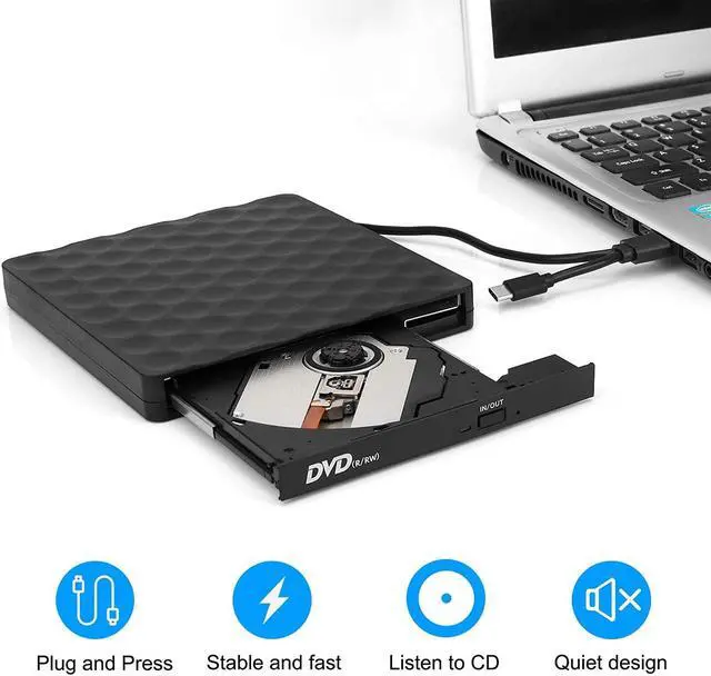 Alt view image 4 of 7 - External CD DVD Drive, USB 3.0 Optical Drive USB Type C Dual Port DVD Burner CD DVD Rewriter Burner Writer Compatible with Windows XP/7/8/10, MacOS, Linux for MacBook, Laptop, Desktop (Black)