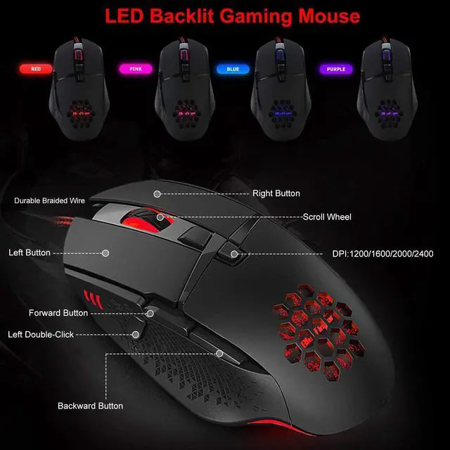 Alt view image 3 of 7 - Wired Gaming Mouse, RGB Backlit Gaming Mouse with 8 Programmable Buttons, 4 Adjustable DPI up to 7200 dpi, Comfortable Grip Ergonomic Optical Gaming Mice