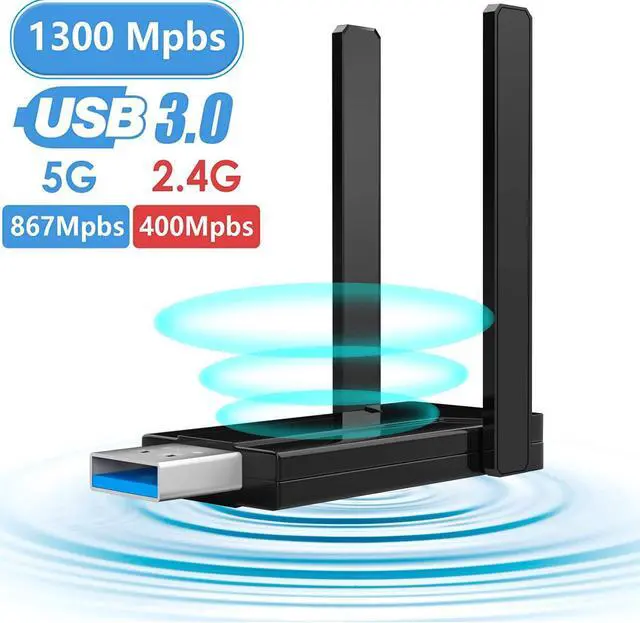 Main image of AC1300 Wireless USB WiFi Adapter for Desktop 1300Mbps 5G/2.4G 802.11AC 5dbi Antenna WiFi Card for PC Laptop USB 3.0 Windows 10/8.1/7 Mac 10.6/10.15 USB Computer Network Adapters for Gaming