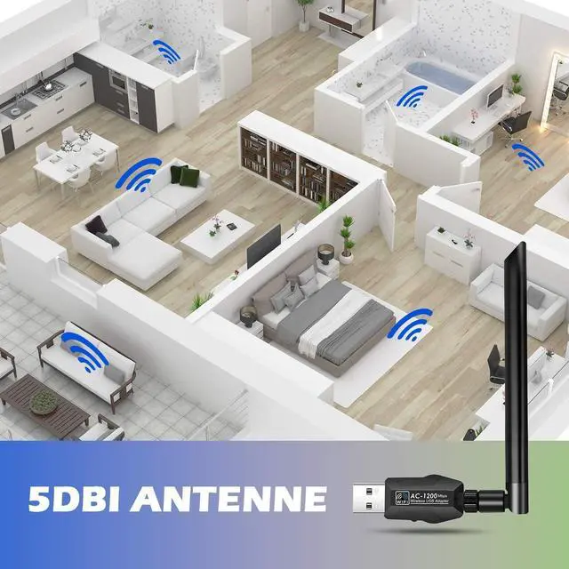 Alt view image 5 of 7 - WiFi Adapter 1200 Mbps USB 3.0 Wireless Dongle with 5dBi Dual Band Antenna 5.8GHz 867Mbps+2.4GHz 300Mbps Wifi Stick for Windows/Mac OS/Linux/PC/Desktop/Notebook