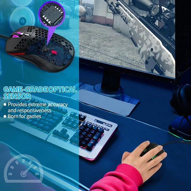 Alt view image 7 of 7 - Wired Gaming Mouse, RGB Backlight and 7200 Adjustable DPI, Ergonomic and Lightweight USB Computer Mouse with High Precision Sensor for Windows PC & Laptop Gamers