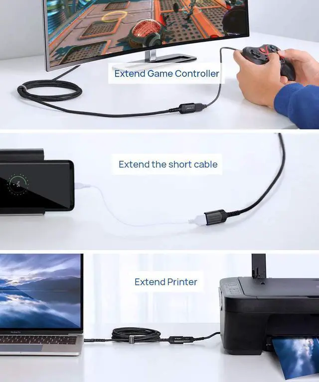 Alt view image 6 of 7 - USB 3.0 Extension Cable [2M/6.6ft,] USB A Male to USB A Female Extension Extender Cord High Data Transfer Compatible for USB Flash Drive, Keyboard, Mouse, Xbox, Hard Drive and More-Black