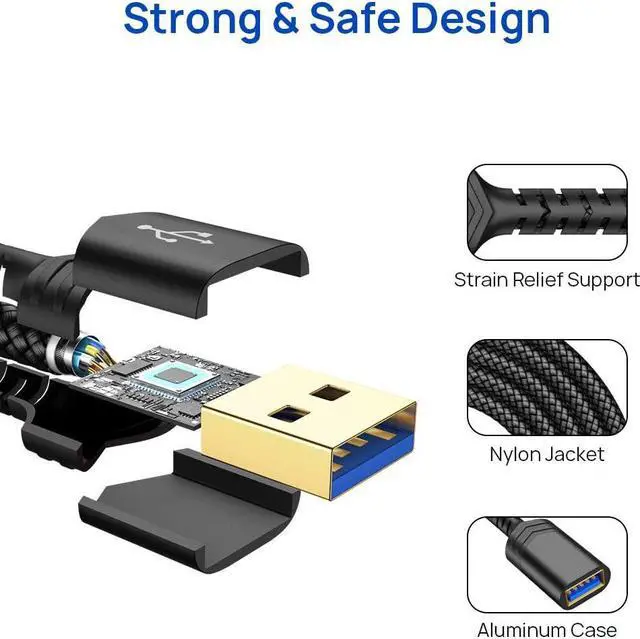Alt view image 5 of 7 - USB 3.0 Extension Cable [2M/6.6ft,] USB A Male to USB A Female Extension Extender Cord High Data Transfer Compatible for USB Flash Drive, Keyboard, Mouse, Xbox, Hard Drive and More-Black