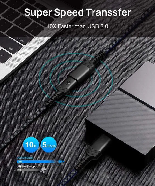 Alt view image 2 of 7 - USB 3.0 Extension Cable [2M/6.6ft,] USB A Male to USB A Female Extension Extender Cord High Data Transfer Compatible for USB Flash Drive, Keyboard, Mouse, Xbox, Hard Drive and More-Black