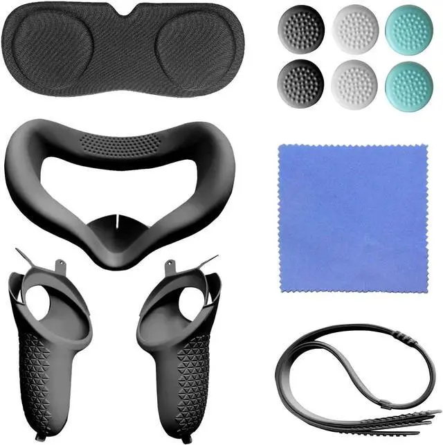 Main image of for Oculus Quest 2 Accessories - VR Face Silicone Cover + Touch Controller Grip Cover + Protective Lens dust-Proof Cover + Thumb Button Cap (Black)
