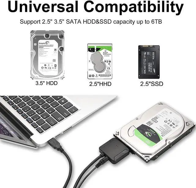 Alt view image 2 of 7 - SATA to USB 3.0 Adapter Cable, SATA III Hard Drive Adapter Converter for 3.5/2.5 Inch HDD/SSD with 12V/2A Power Adapter, 17 Inch, External Converter with 12V Power Adapter