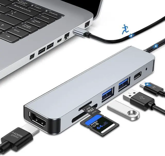Main image of USB C Hub, 4K HDMI Multiport Adapter with 87W Type-C PD Charging Adapter, 2 USB Ports, SD/TF Card Reader, Aluminum 6 in 1 USB Dongle, Portable Docking Station for Laptop, MacBook Pro/Air, Mac Surface