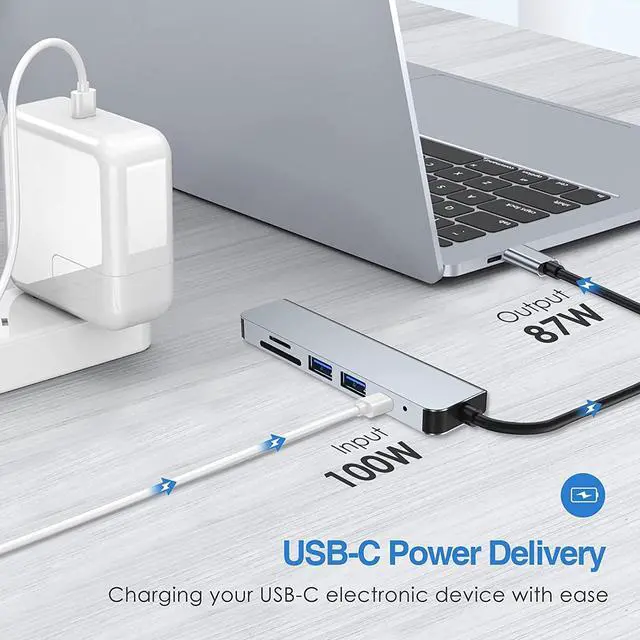 Alt view image 5 of 7 - USB C Hub, 4K HDMI Multiport Adapter with 87W Type-C PD Charging Adapter, 2 USB Ports, SD/TF Card Reader, Aluminum 6 in 1 USB Dongle, Portable Docking Station for Laptop, MacBook Pro/Air, Mac Surface